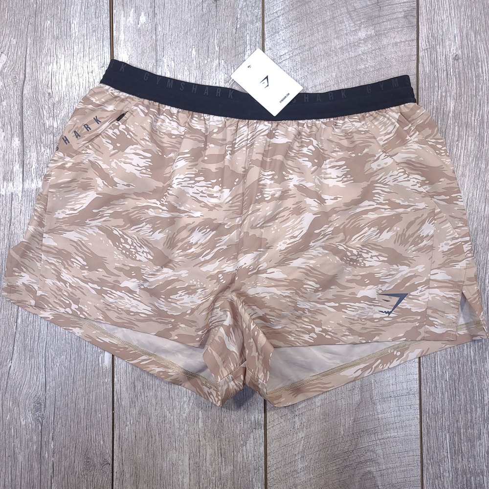 Gymshark Sport Printed Run 3" Shorts Mens Size XL Desert Camo Slim Fit